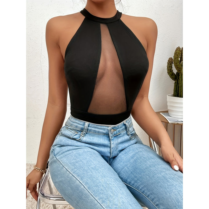 Women’s Black Halter Mesh Bodysuit