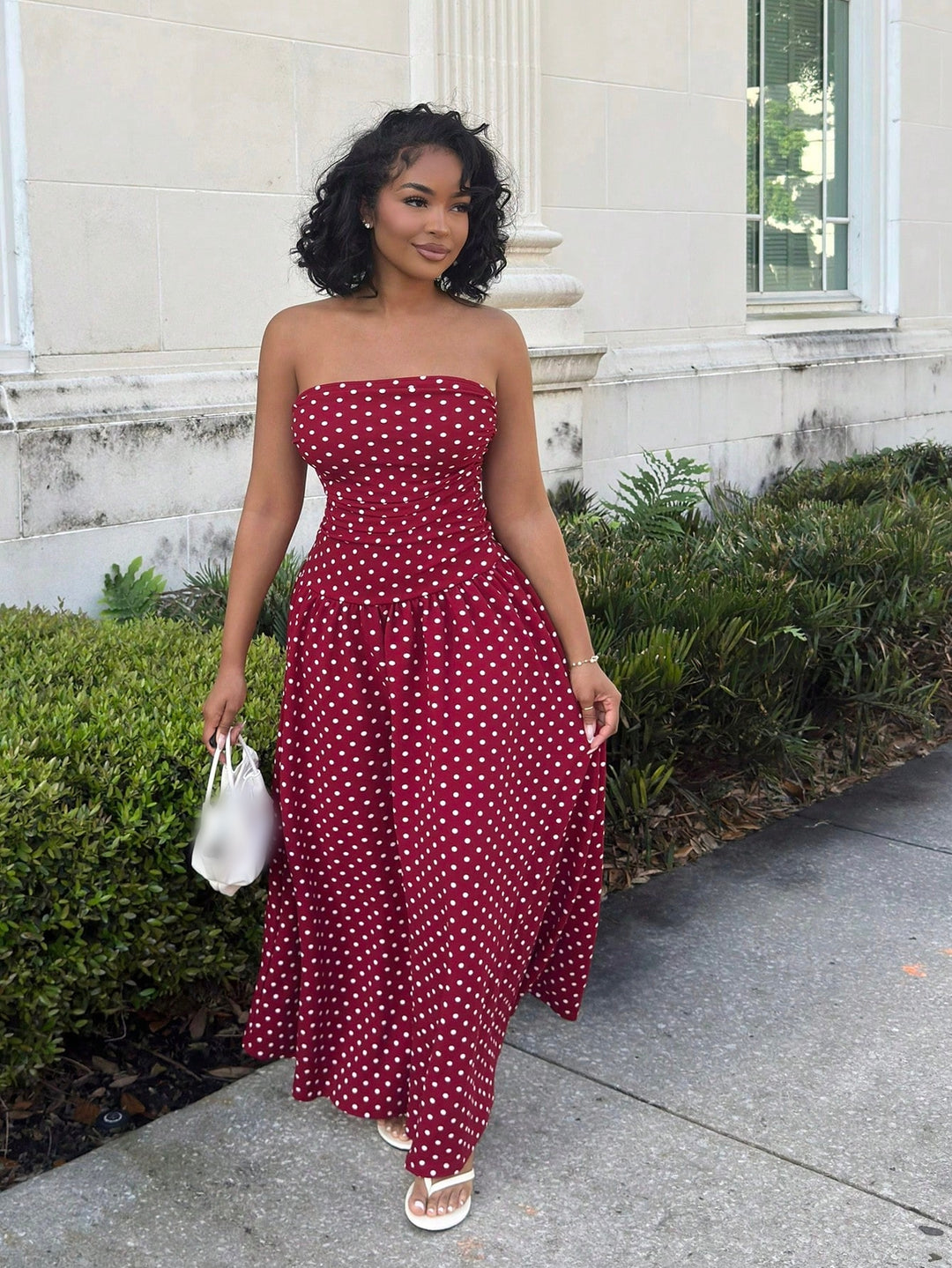 Women’s Polka Dot Strapless Maxi Dress