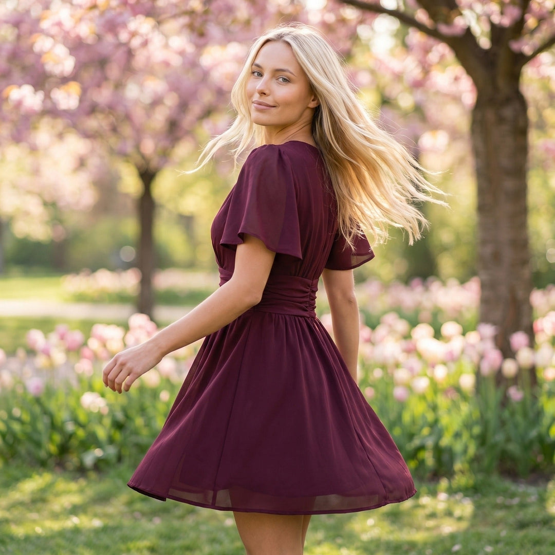 Elegant Deep V-Neck Ruffle Sleeve Mini Dress