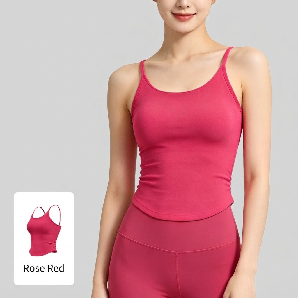 Women’s Built-In Bra Tank Top – Ruched Waist Workout Camisole