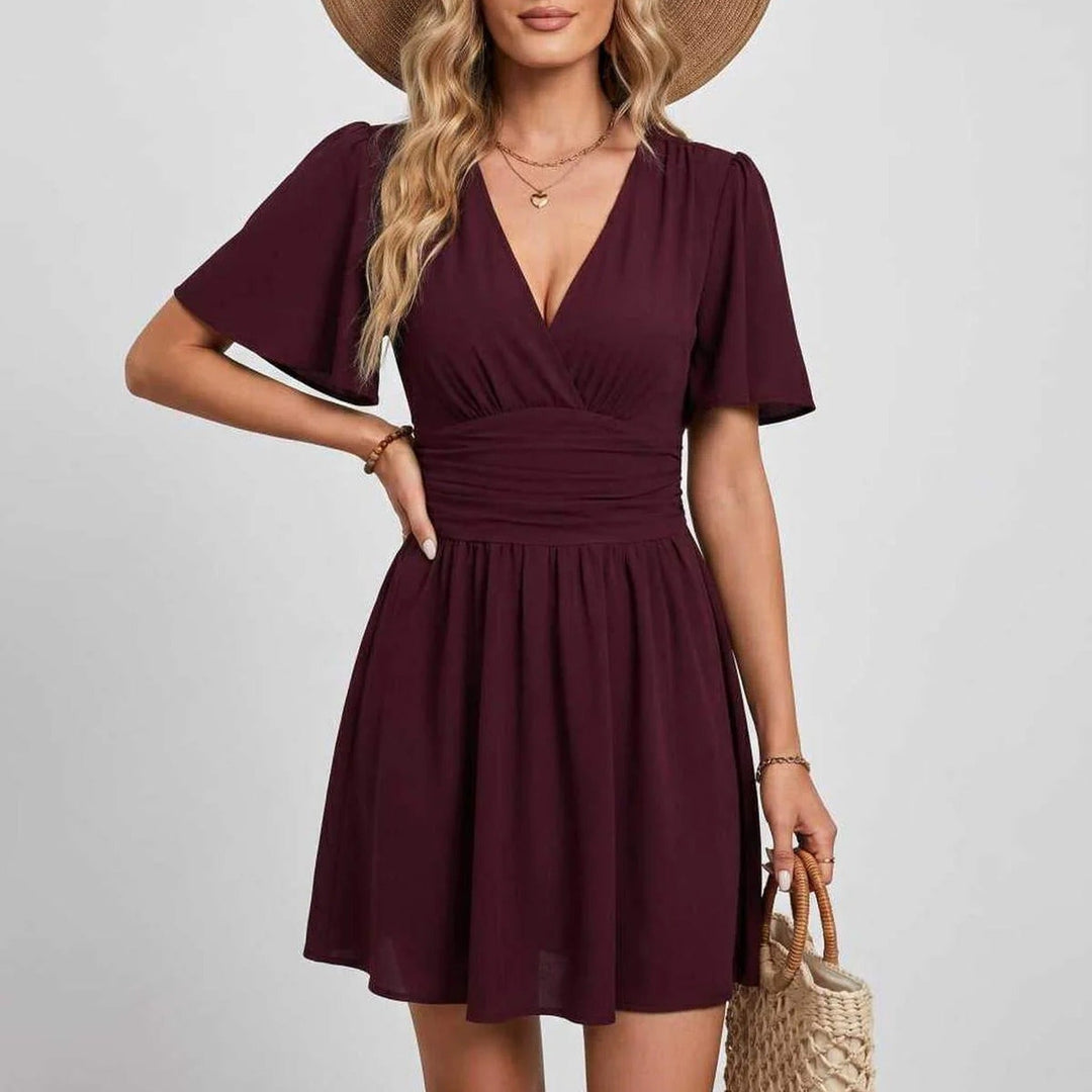 Elegant Deep V-Neck Ruffle Sleeve Mini Dress
