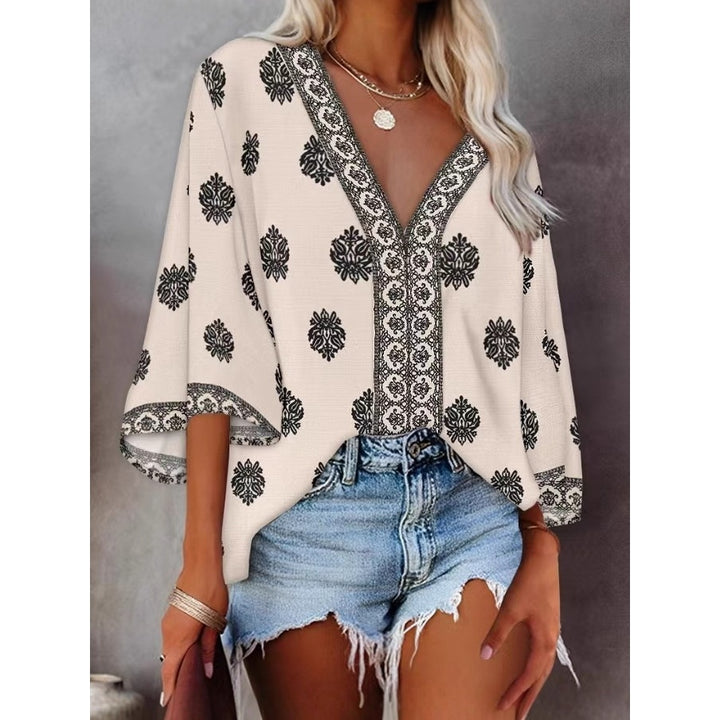 Women’s Boho V-Neck Printed Blouse