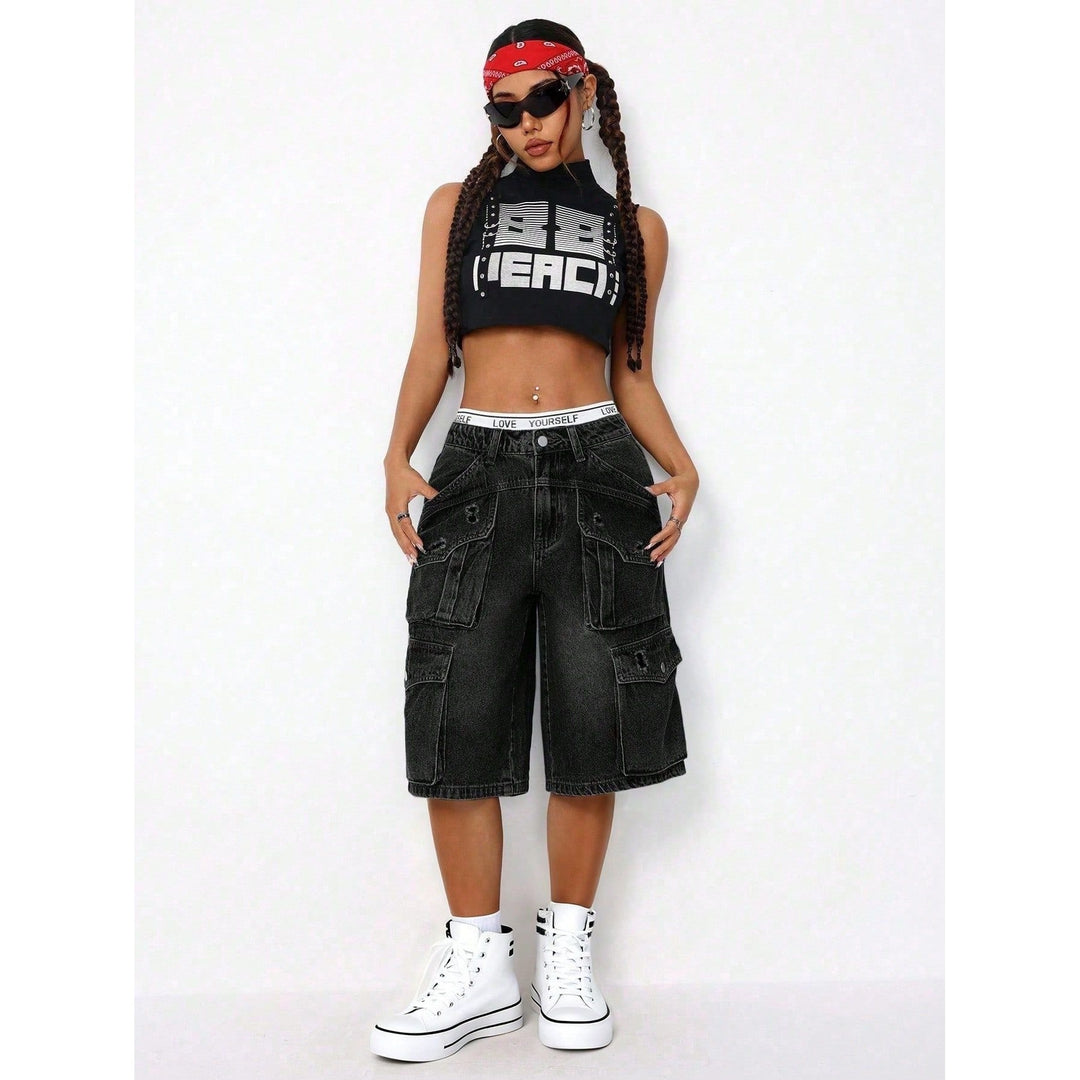 Distressed Cargo Denim Bermuda Shorts – Wide Leg & Multi-Pocket