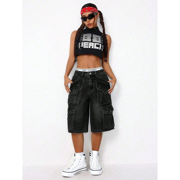 Distressed Cargo Denim Bermuda Shorts – Wide Leg & Multi-Pocket