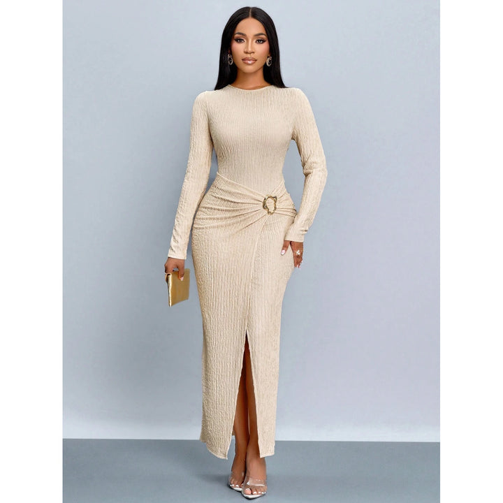 Women’s Mock Neck Long Sleeve Ruched Maxi Dress