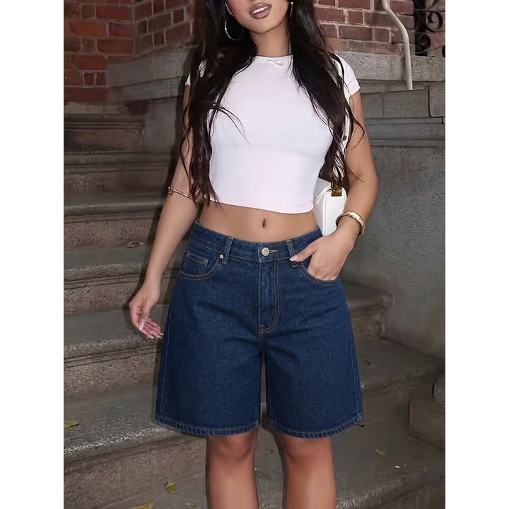 Women’s Vintage High Waisted Denim Bermuda Shorts