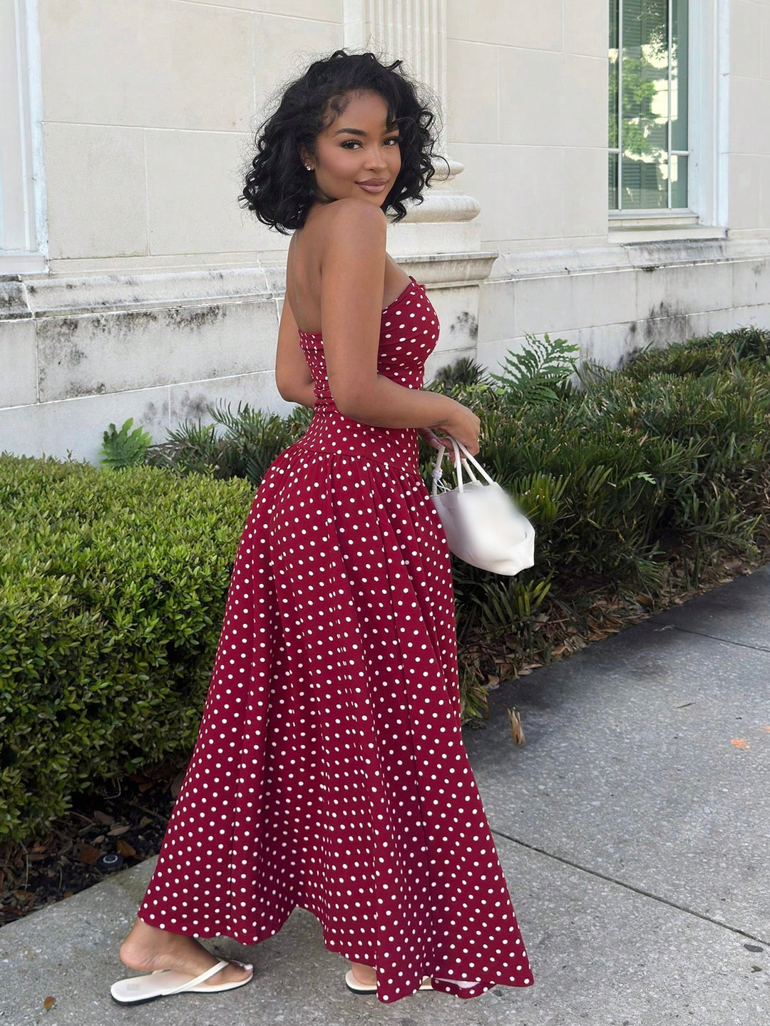 Women’s Polka Dot Strapless Maxi Dress