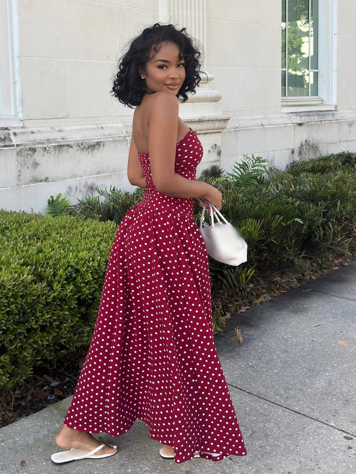 Women’s Polka Dot Strapless Maxi Dress