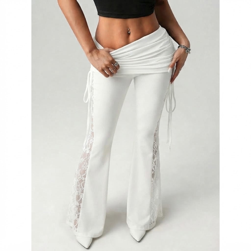 Women’s Lace Panel Flare Pants – with Sheer Lace Detail