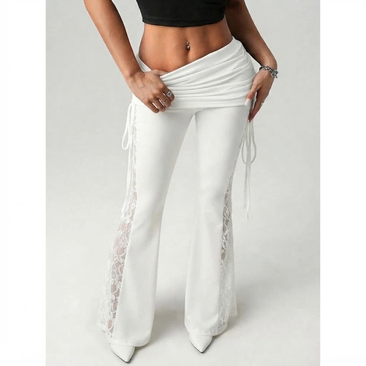 Women’s Lace Panel Flare Pants – with Sheer Lace Detail
