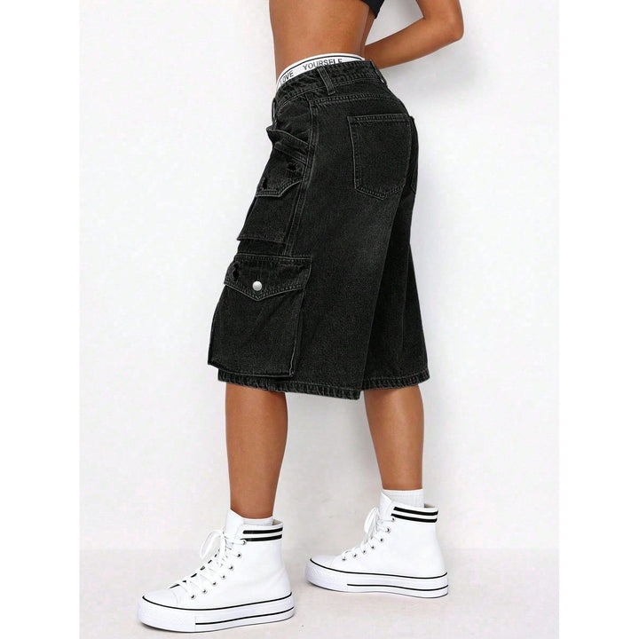 Distressed Cargo Denim Bermuda Shorts – Wide Leg & Multi-Pocket