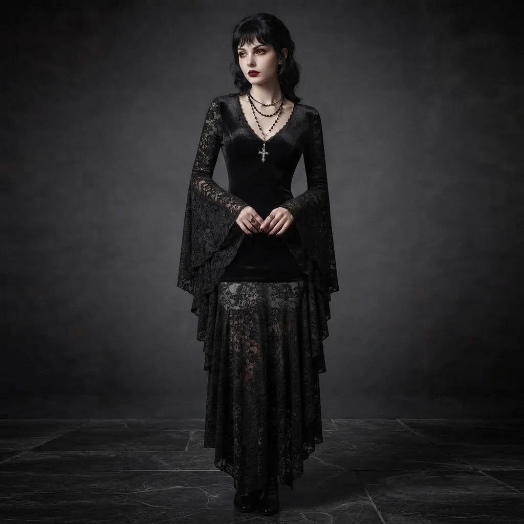 Women’s Gothic Velvet Lace Maxi Dress