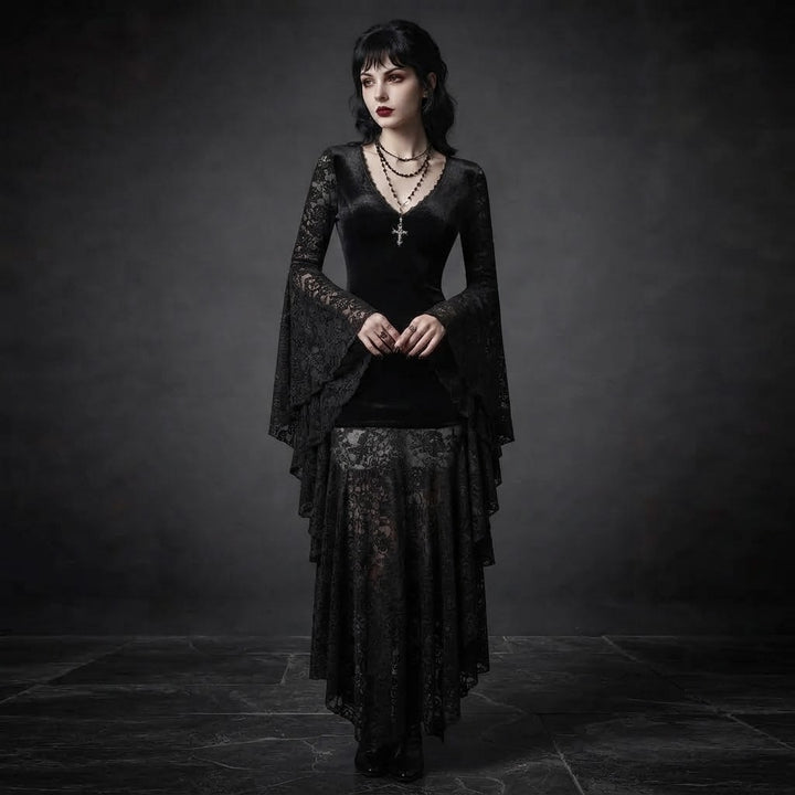 Women’s Gothic Velvet Lace Maxi Dress