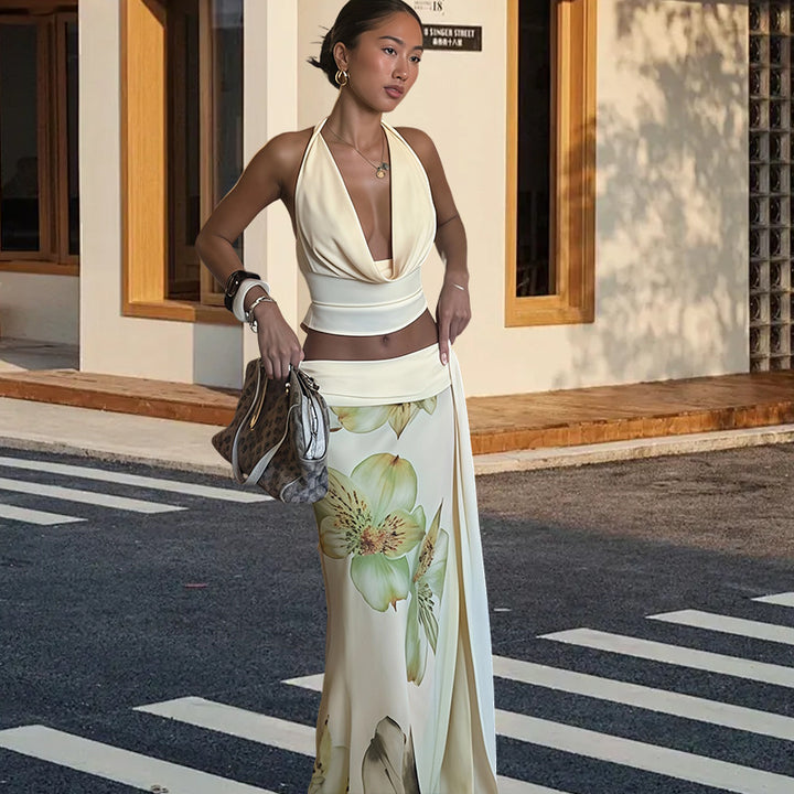 Women’s Halter Neck Two Piece Maxi Dress Set
