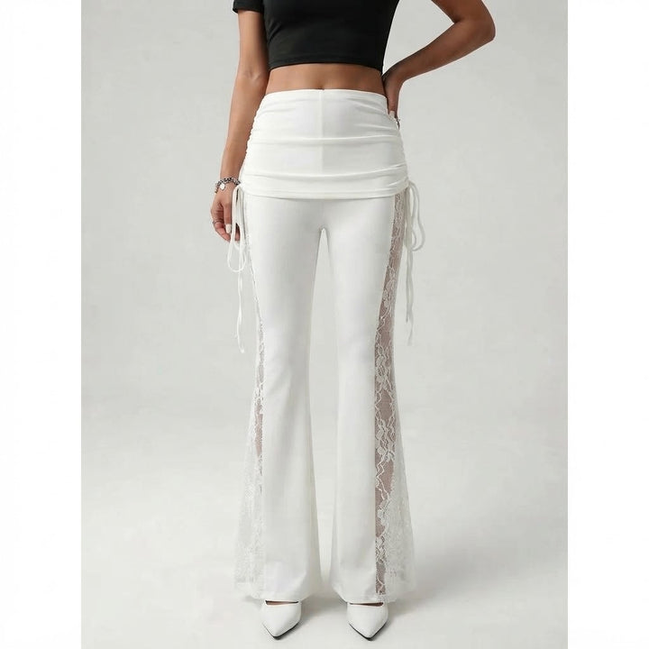 Women’s Lace Panel Flare Pants – with Sheer Lace Detail