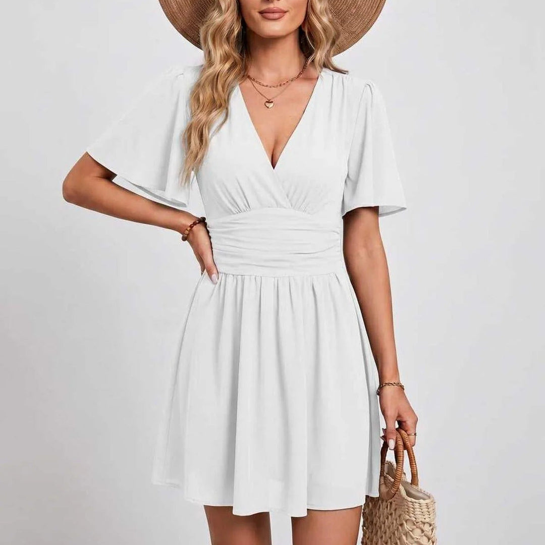 Elegant Deep V-Neck Ruffle Sleeve Mini Dress
