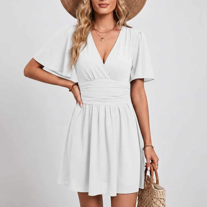 Elegant Deep V-Neck Ruffle Sleeve Mini Dress