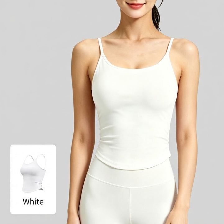 Women’s Built-In Bra Tank Top – Ruched Waist Workout Camisole