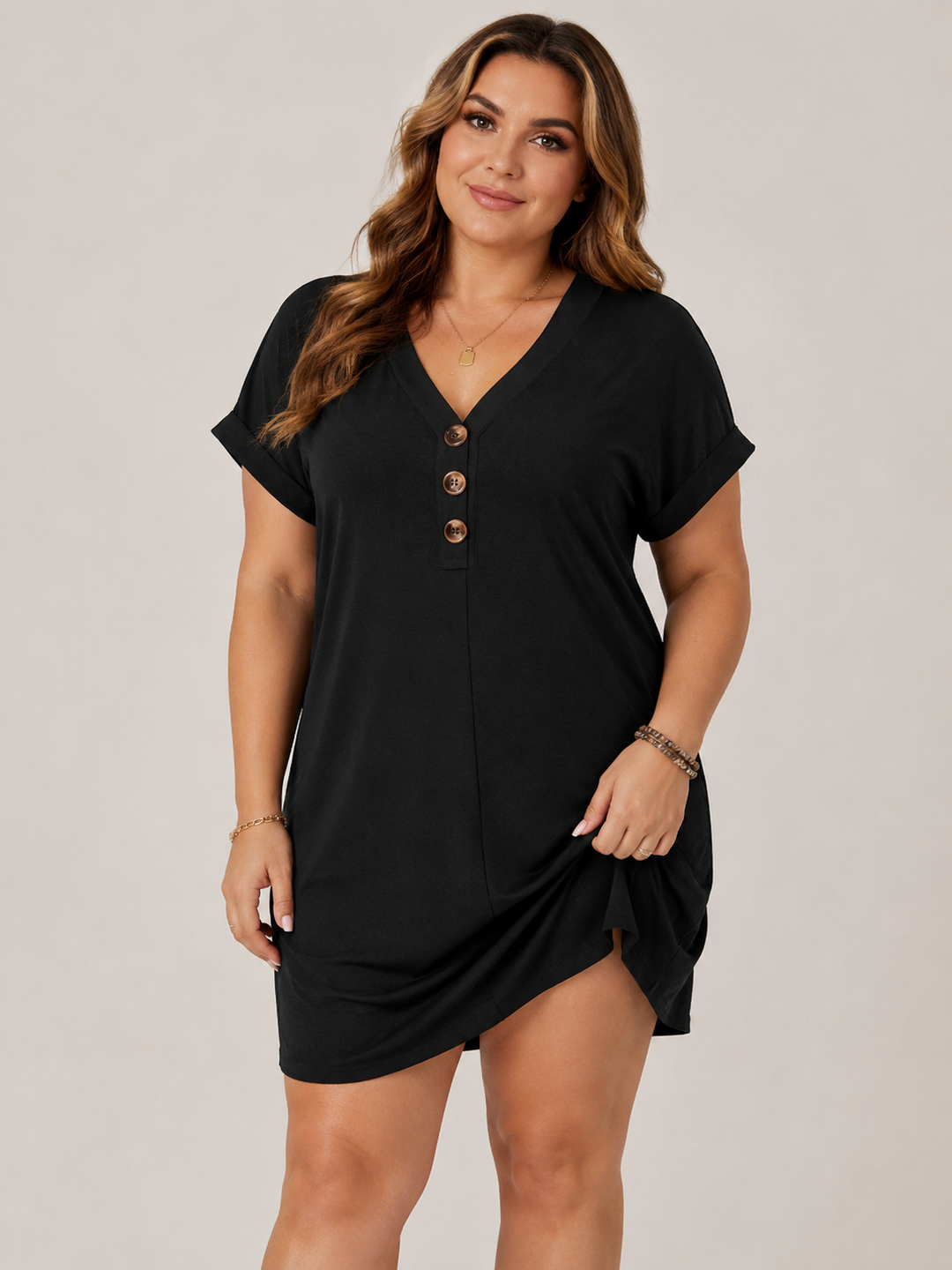 Women’s Button Front V Neck Mini Dress