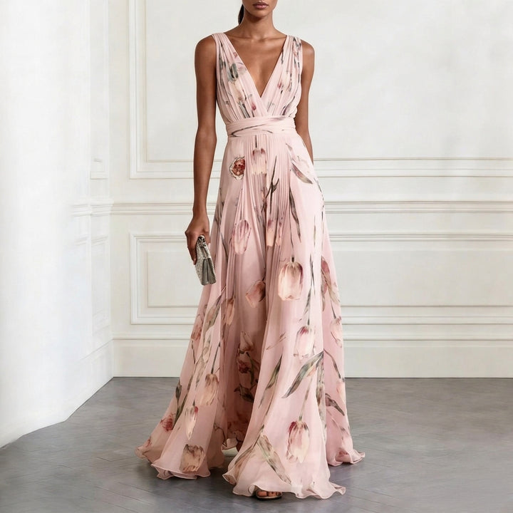 Women’s Elegant Tulip Print Maxi Dress