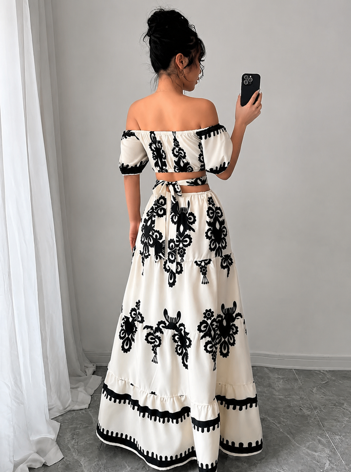 Boho Off-Shoulder Embroidered Maxi Dress