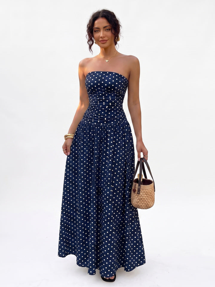 Women’s Polka Dot Strapless Maxi Dress