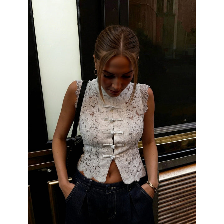 Women’s Lace Mandarin Collar Vest Top