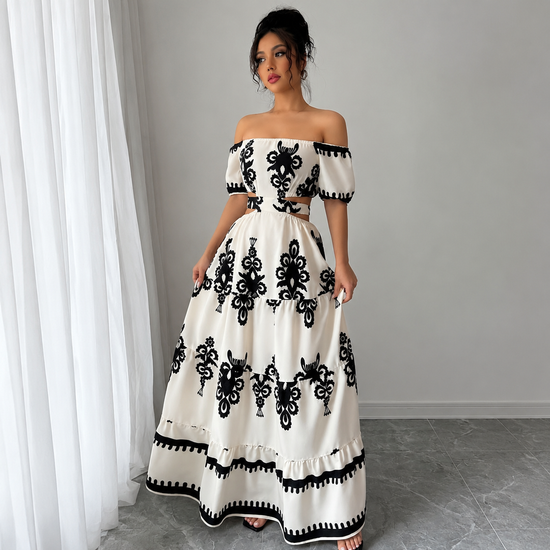 Boho Off-Shoulder Embroidered Maxi Dress