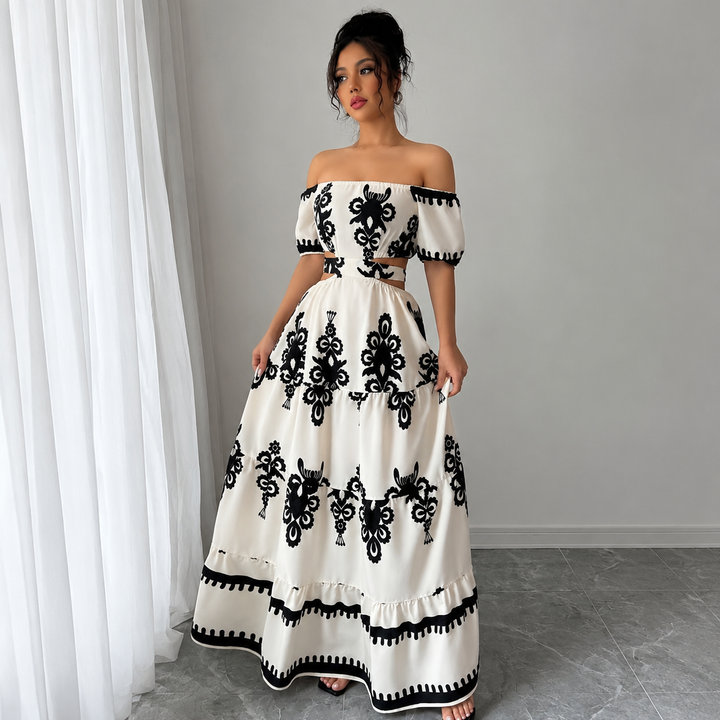 Boho Off-Shoulder Embroidered Maxi Dress
