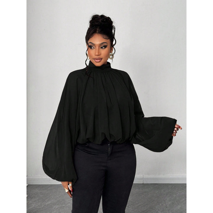 Women's High Neck Solid Color Sheer Shirt Blouses Shirts