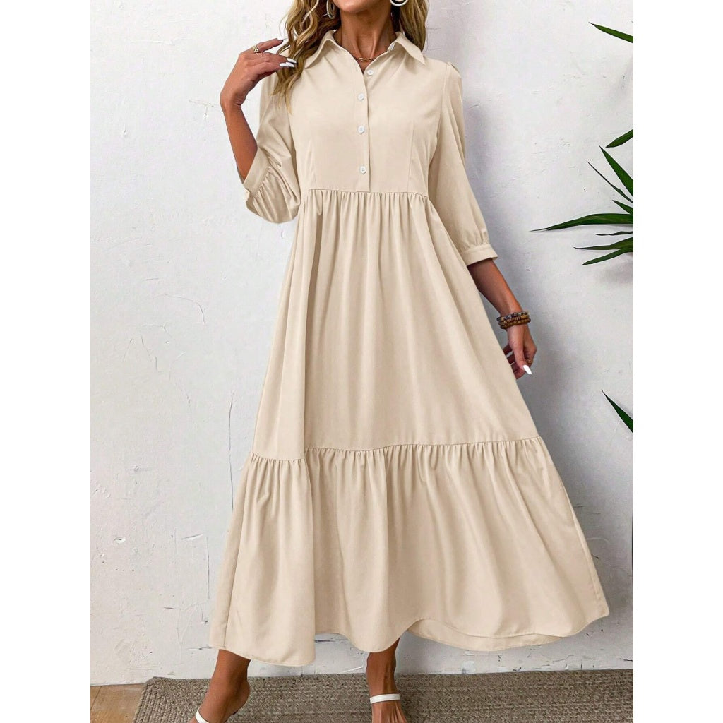 Women’s Collared Casual Button Front Shirt Maxi Dress