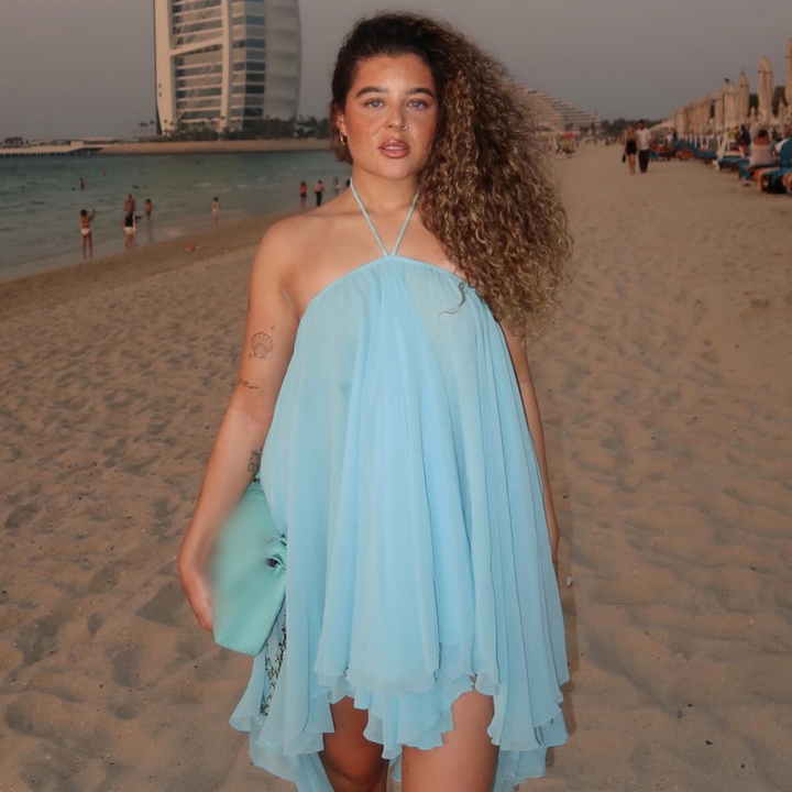 Women’s Backless Halter Mesh Flowy Slip Dress