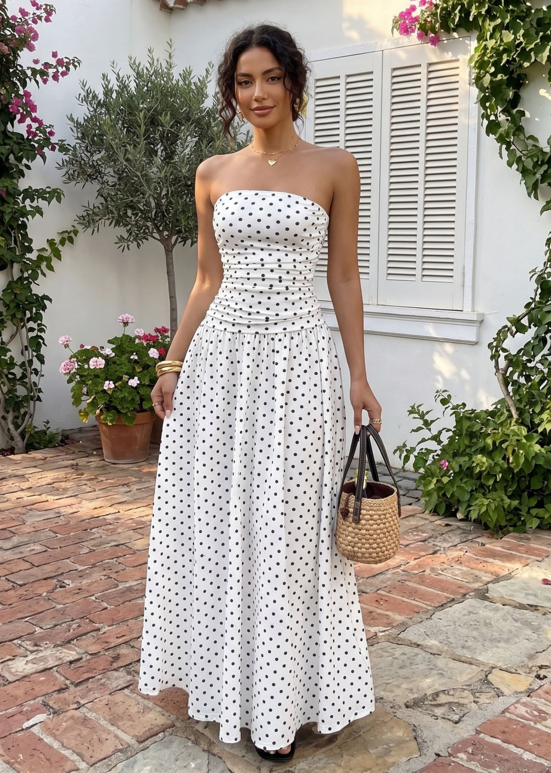 Women’s Polka Dot Strapless Maxi Dress