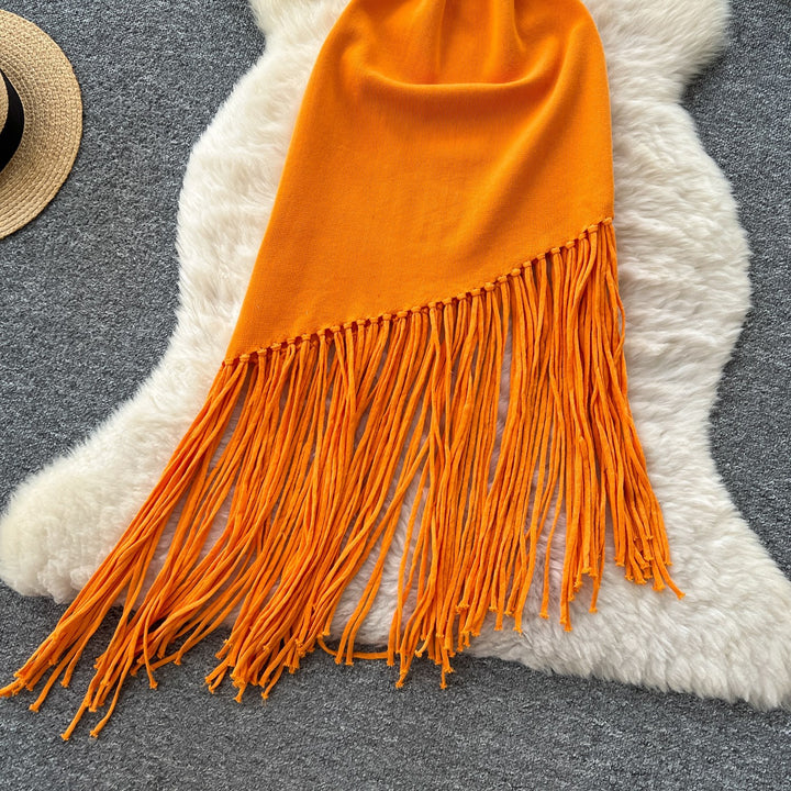 Knit Fringe Dress – Sleeveless Bodycon Tassel Dress