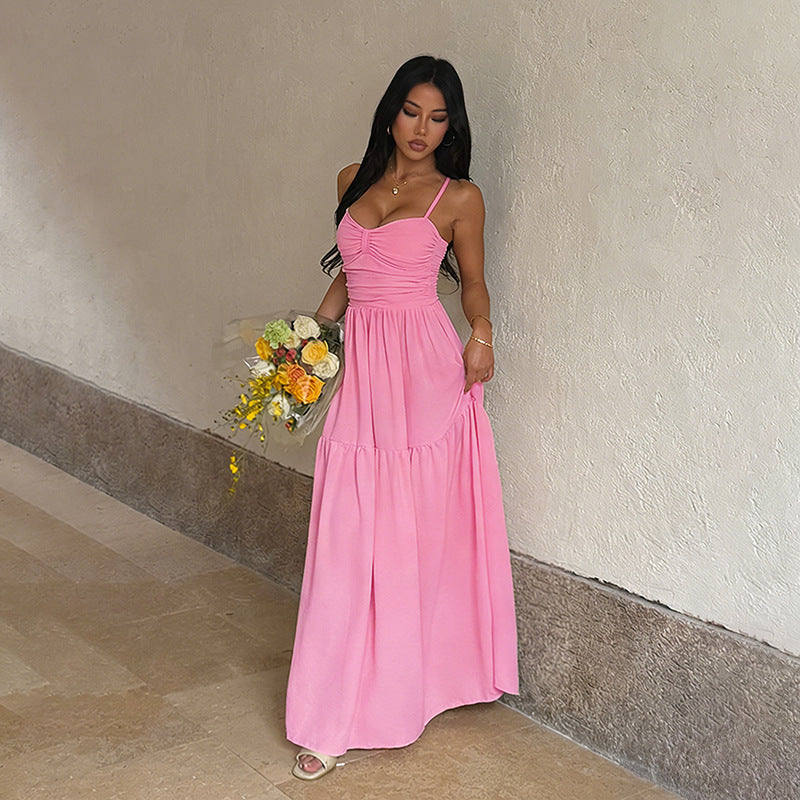 Women’s Flowy Spaghetti Strap Maxi Dress – Elegant Waist-Slimming Dress