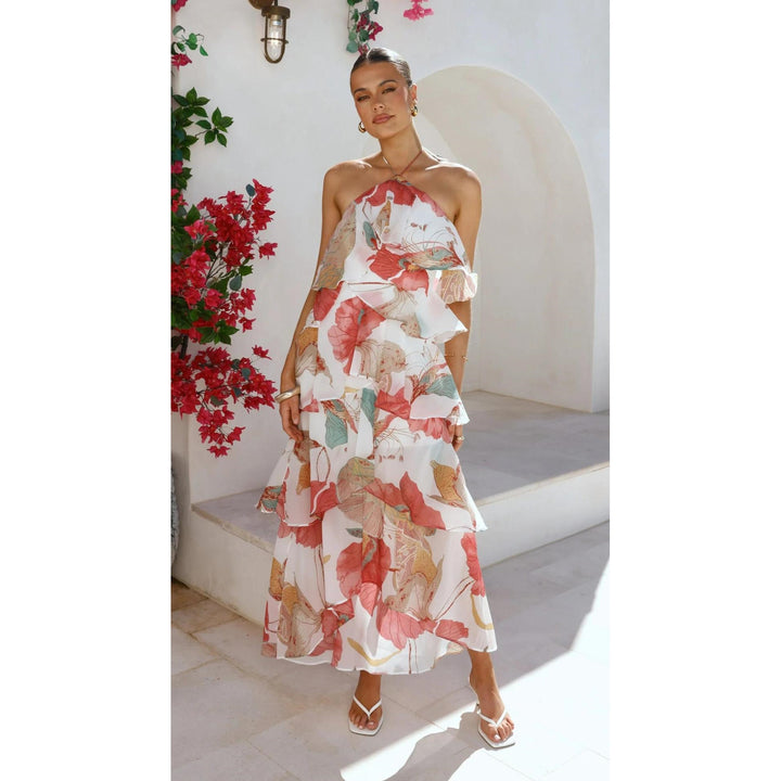 Women’s Halter Neck Ruffle Maxi Dress