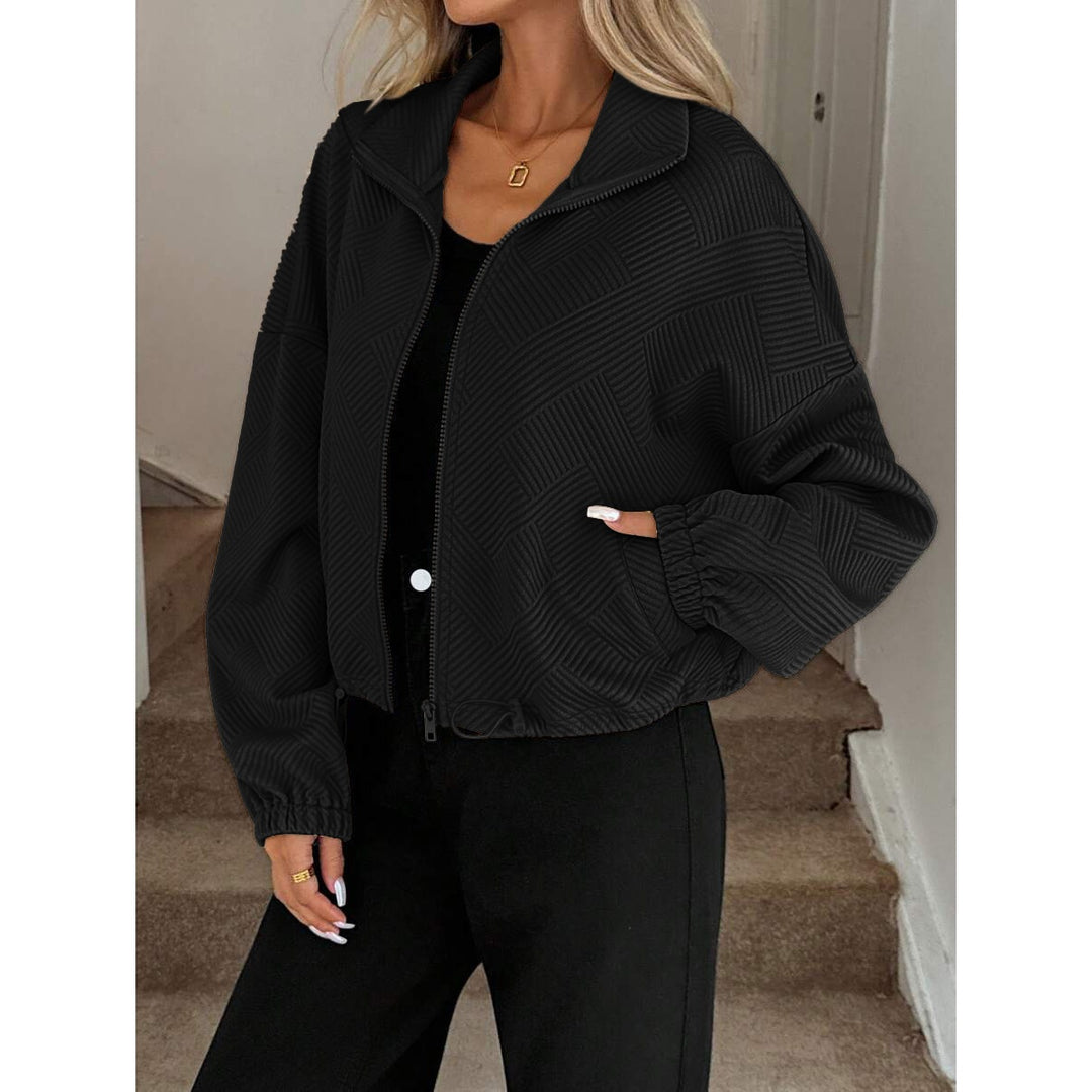 Women’s Zip-Up Textured Cropped Jacket