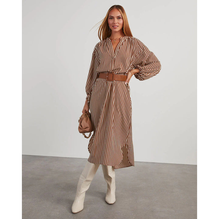 Women’s Striped Belted Midi Dress