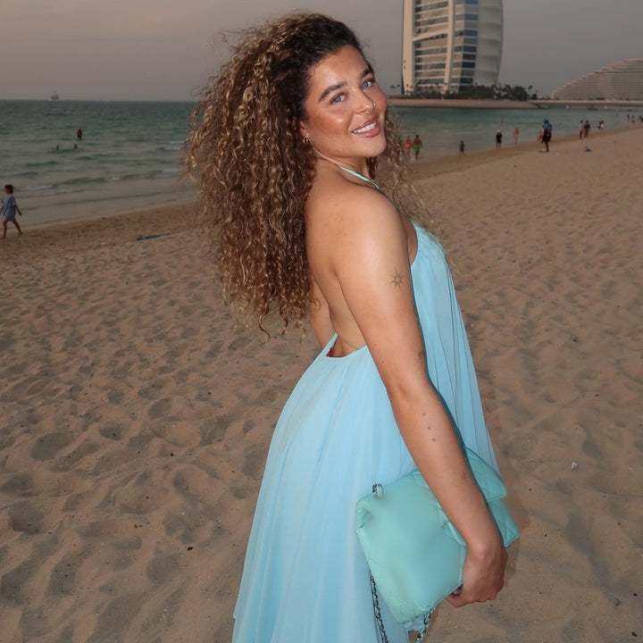 Women’s Backless Halter Mesh Flowy Slip Dress