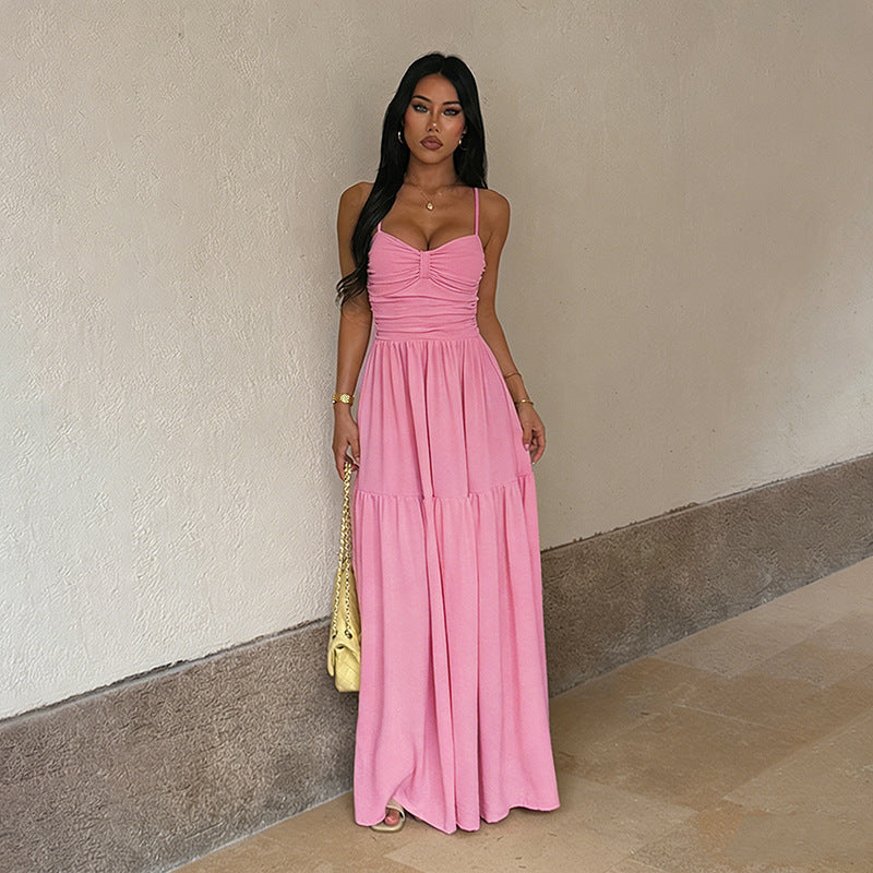 Women’s Flowy Spaghetti Strap Maxi Dress – Elegant Waist-Slimming Dress