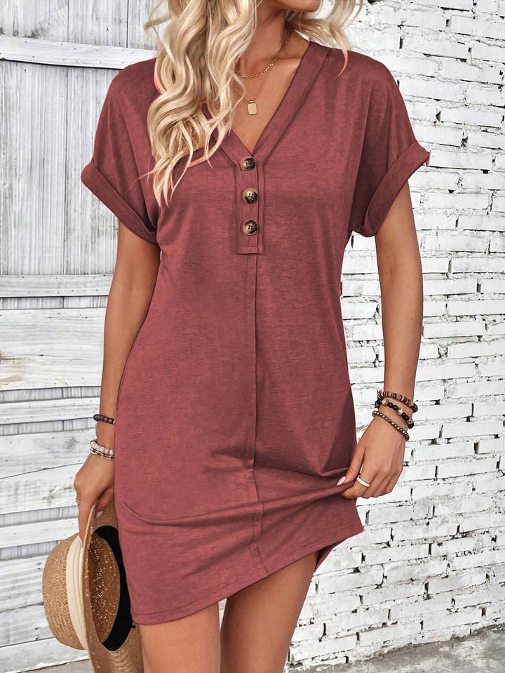 Women’s Button Front V Neck Mini Dress