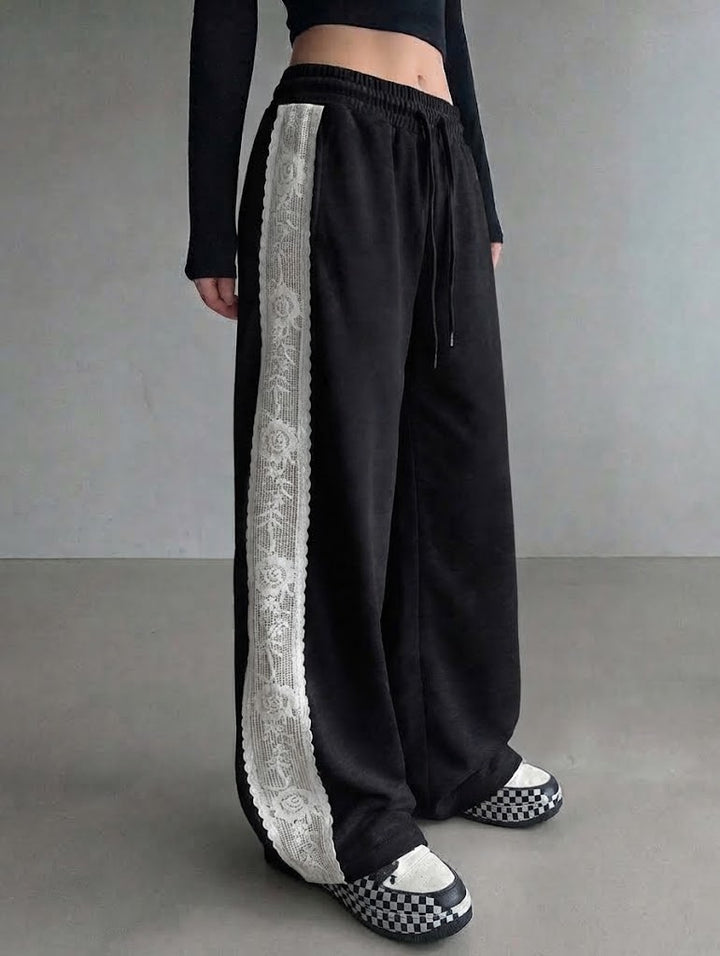 Women’s High-Waisted Lace-Trim Wide-Leg Pants