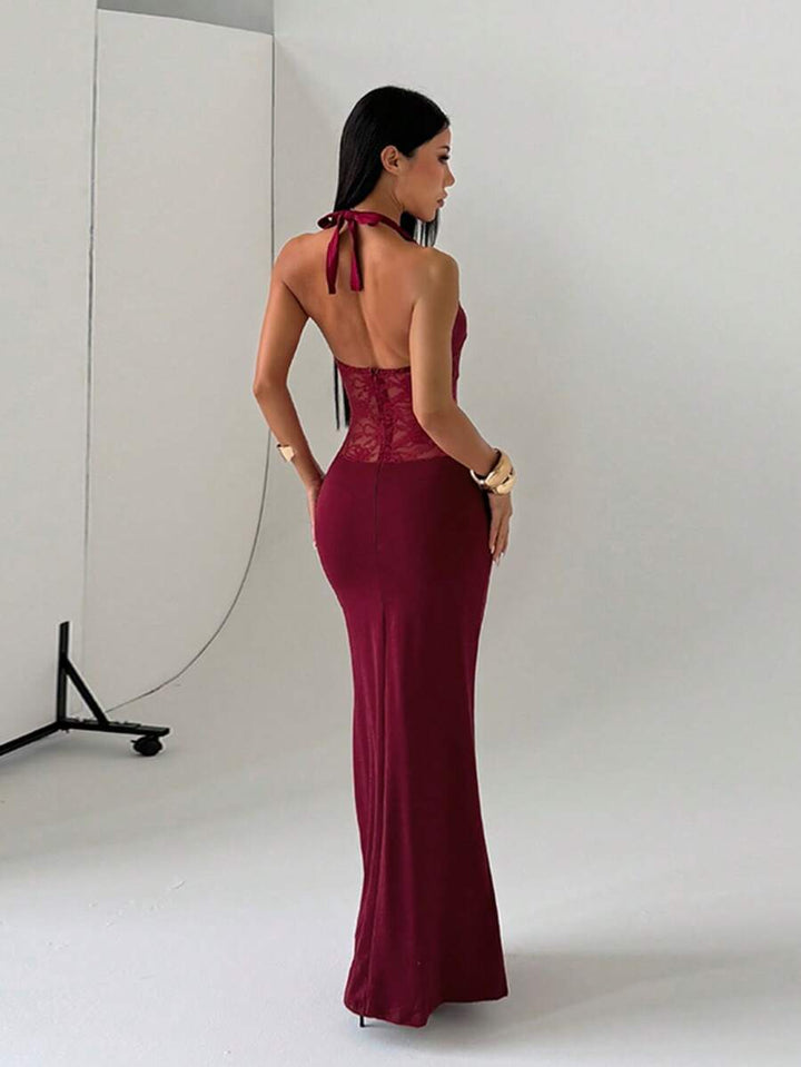 Women’s Halter Lace Bodycon Maxi Dress
