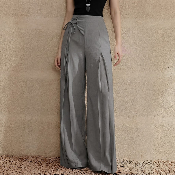 Women’s High Waisted Wide Leg Pants – Tie Waist with Elegant Draped Fit