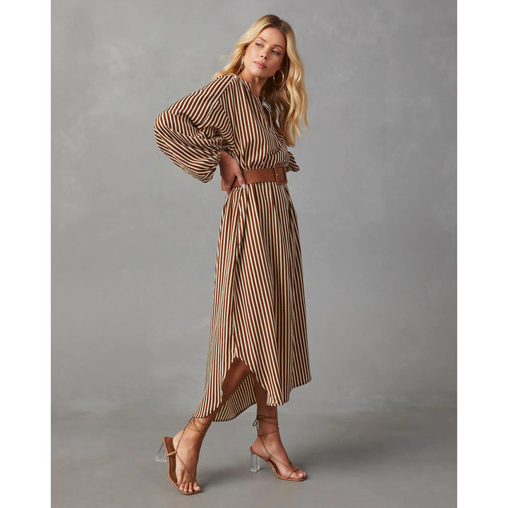 Women’s Striped Belted Midi Dress