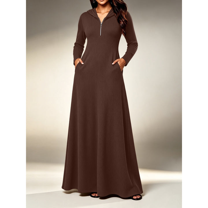 Women’s Knitted Long Sleeve Maxi Dress – with Half-Zip Neck