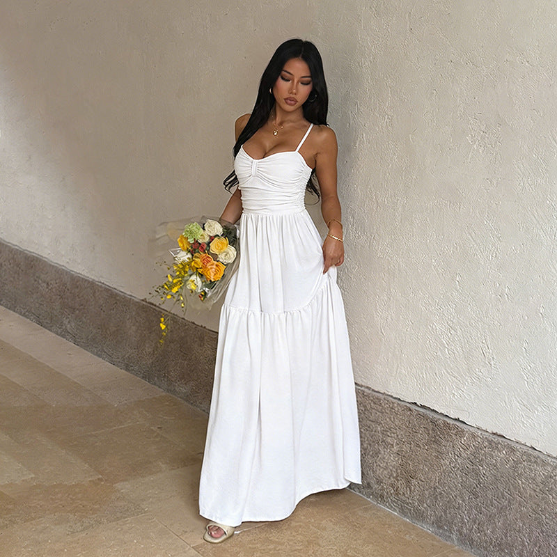 Women’s Flowy Spaghetti Strap Maxi Dress – Elegant Waist-Slimming Dress