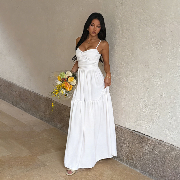 Women’s Flowy Spaghetti Strap Maxi Dress – Elegant Waist-Slimming Dress