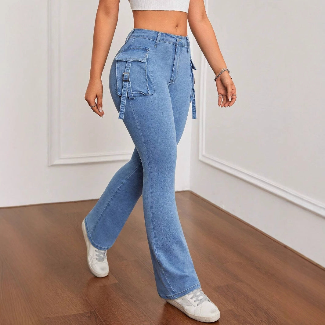 Women’s High-Waisted Cargo Flare Jeans