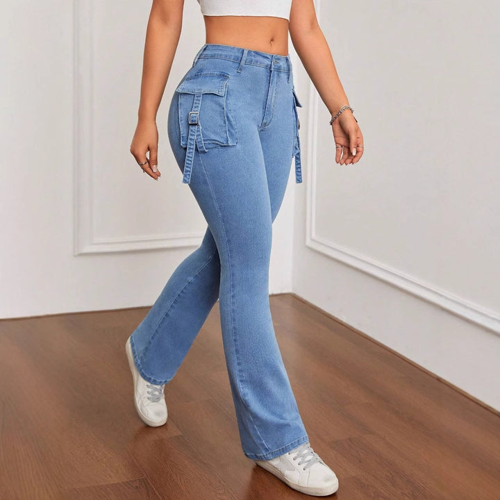 Women’s High-Waisted Cargo Flare Jeans